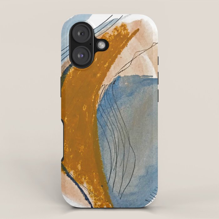 Gentle Breeze: a minimal, abstract mixed-media piece in blues and tans by Alyssa Hamilton Art iPhone Case Gallery Image 1