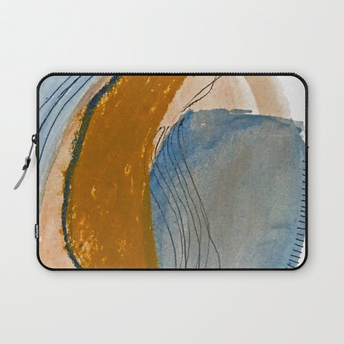 Gentle Breeze: a minimal, abstract mixed-media piece in blues and tans by Alyssa Hamilton Art Laptop Sleeve Gallery Image 1