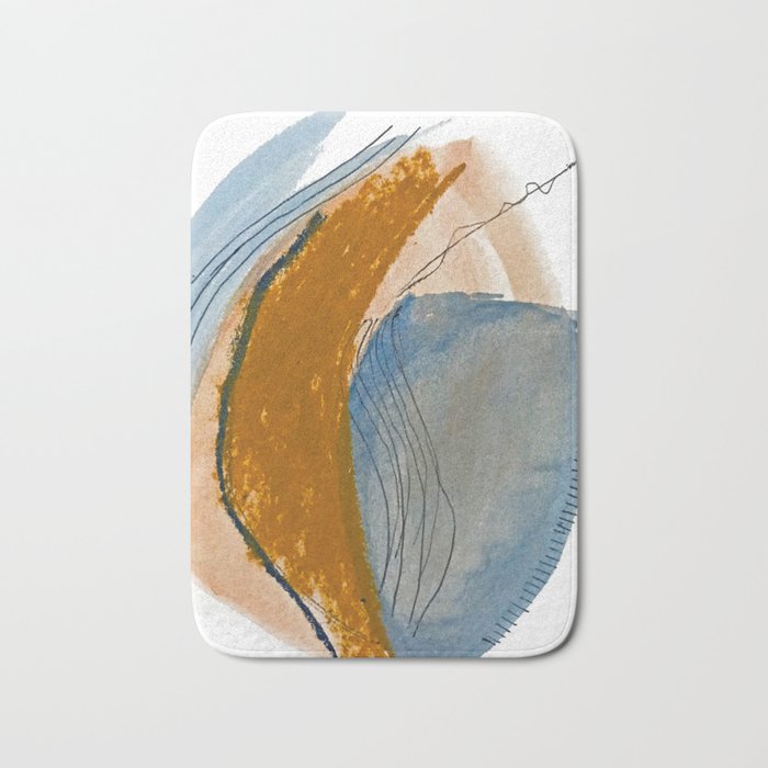 Gentle Breeze: a minimal, abstract mixed-media piece in blues and tans by Alyssa Hamilton Art Bath Mat Gallery Image 1
