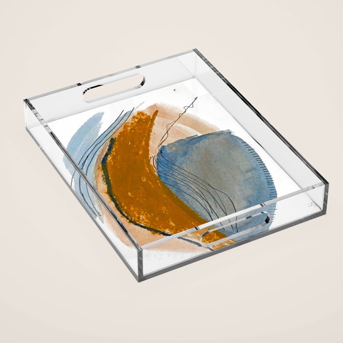 Gentle Breeze: a minimal, abstract mixed-media piece in blues and tans by Alyssa Hamilton Art Acrylic Tray Gallery Image 1