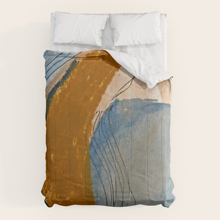 Gentle Breeze: a minimal, abstract mixed-media piece in blues and tans by Alyssa Hamilton Art Comforter Gallery Image 1