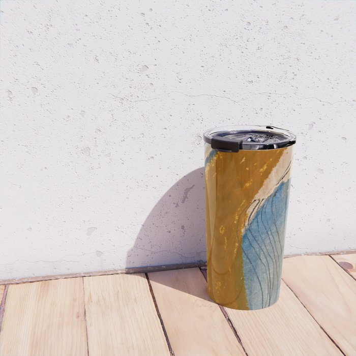 Gentle Breeze: a minimal, abstract mixed-media piece in blues and tans by Alyssa Hamilton Art Travel Mug Gallery Image 4