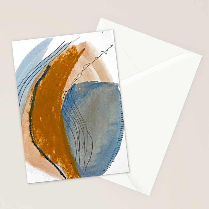 Gentle Breeze: a minimal, abstract mixed-media piece in blues and tans by Alyssa Hamilton Art Stationery Card Gallery Image 2