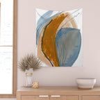 Gentle Breeze: a minimal, abstract mixed-media piece in blues and tans by Alyssa Hamilton Art Wall Tapestry Gallery Image 2