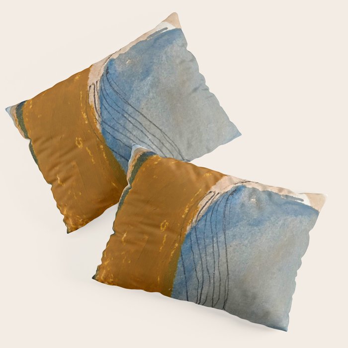 Gentle Breeze: a minimal, abstract mixed-media piece in blues and tans by Alyssa Hamilton Art Pillow Sham Gallery Image 1