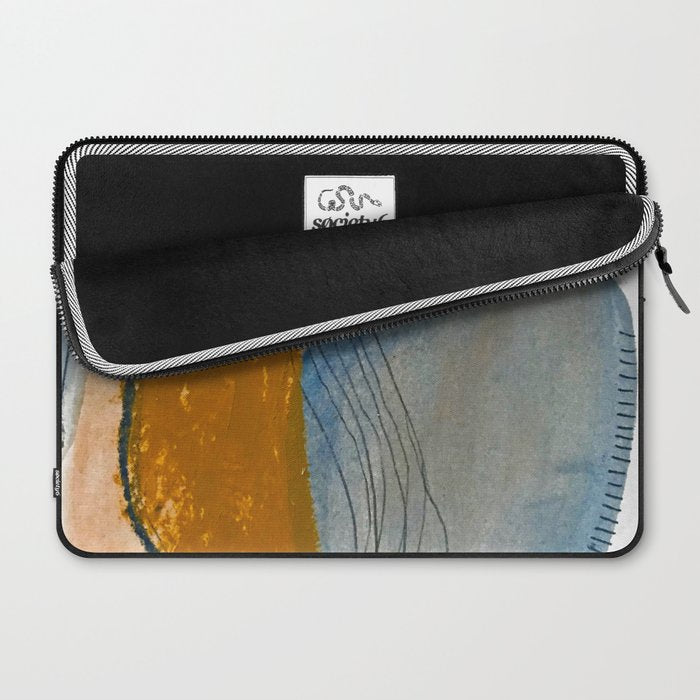 Gentle Breeze: a minimal, abstract mixed-media piece in blues and tans by Alyssa Hamilton Art Laptop Sleeve Gallery Image 2