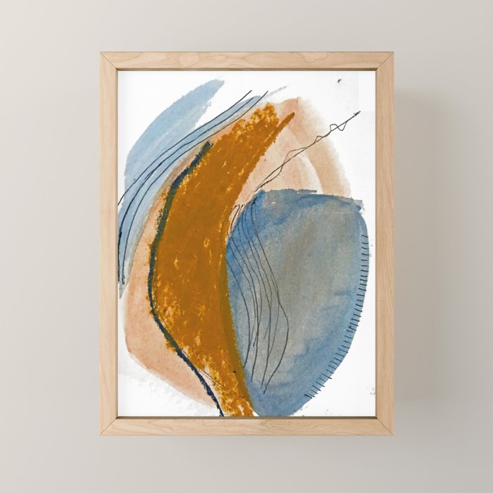Gentle Breeze: a minimal, abstract mixed-media piece in blues and tans by Alyssa Hamilton Art Mini Art Print Gallery Image 1