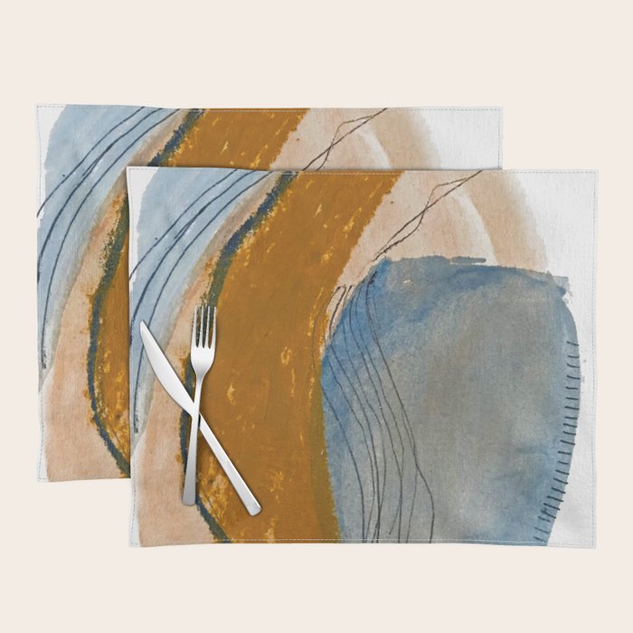 Gentle Breeze: a minimal, abstract mixed-media piece in blues and tans by Alyssa Hamilton Art Placemat Gallery Image 1
