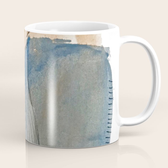 Gentle Breeze: a minimal, abstract mixed-media piece in blues and tans by Alyssa Hamilton Art Coffee Mug Gallery Image 1