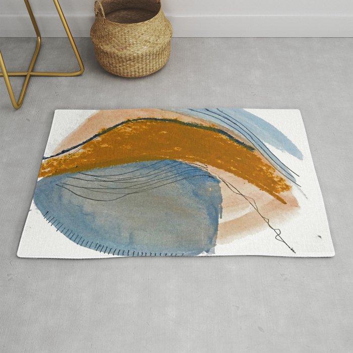 Gentle Breeze: a minimal, abstract mixed-media piece in blues and tans by Alyssa Hamilton Art Rug Gallery Image 1