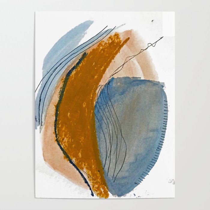 Gentle Breeze: a minimal, abstract mixed-media piece in blues and tans by Alyssa Hamilton Art Poster Gallery Image 4