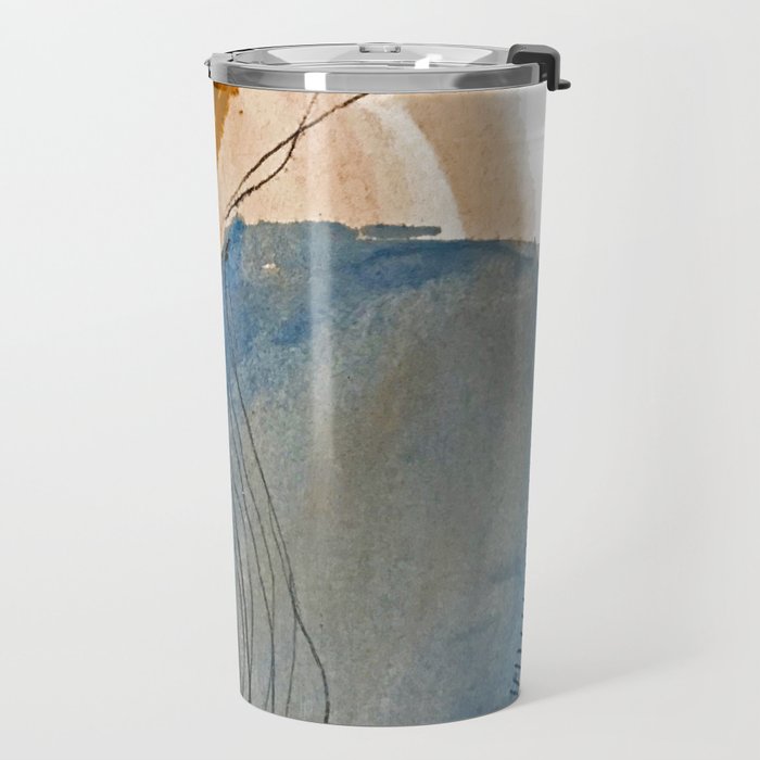 Gentle Breeze: a minimal, abstract mixed-media piece in blues and tans by Alyssa Hamilton Art Travel Mug Gallery Image 2