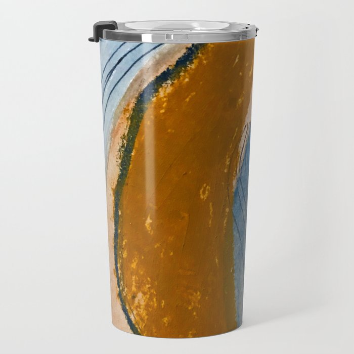 Gentle Breeze: a minimal, abstract mixed-media piece in blues and tans by Alyssa Hamilton Art Travel Mug Gallery Image 3
