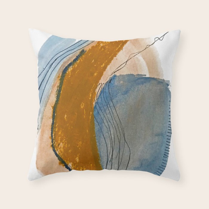 Gentle Breeze: a minimal, abstract mixed-media piece in blues and tans by Alyssa Hamilton Art Throw Pillow Gallery Image 6