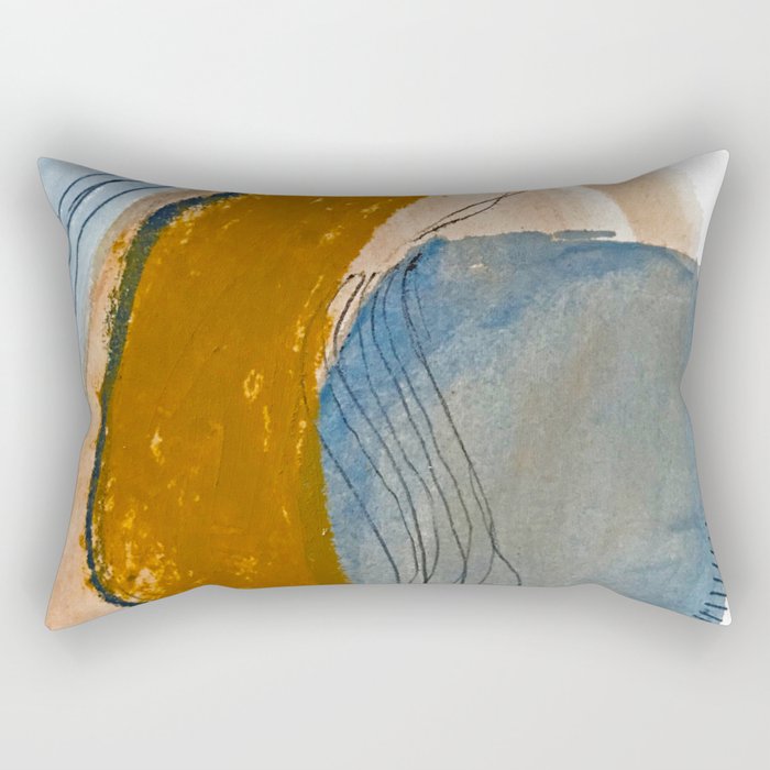 Gentle Breeze: a minimal, abstract mixed-media piece in blues and tans by Alyssa Hamilton Art Rectangular Pillow Gallery Image 1