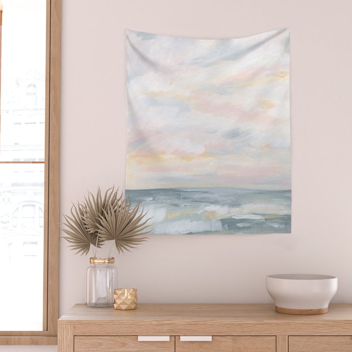 You Are My Sunshine - Gray Pastel Ocean Seascape Wall Tapestry Gallery Image 2