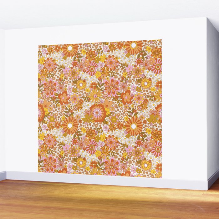 70s Floral Pattern Wall Mural Gallery Image 2