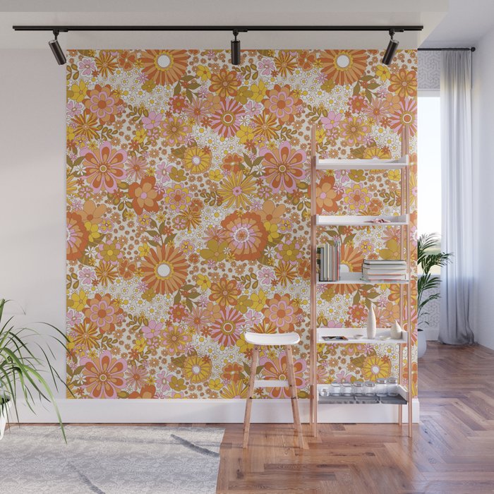 70s Floral Pattern Wall Mural Gallery Image 1