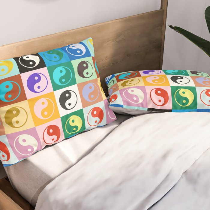 Checkered Yin Yang Pattern (Color Block Version) Pillow Sham Gallery Image 2