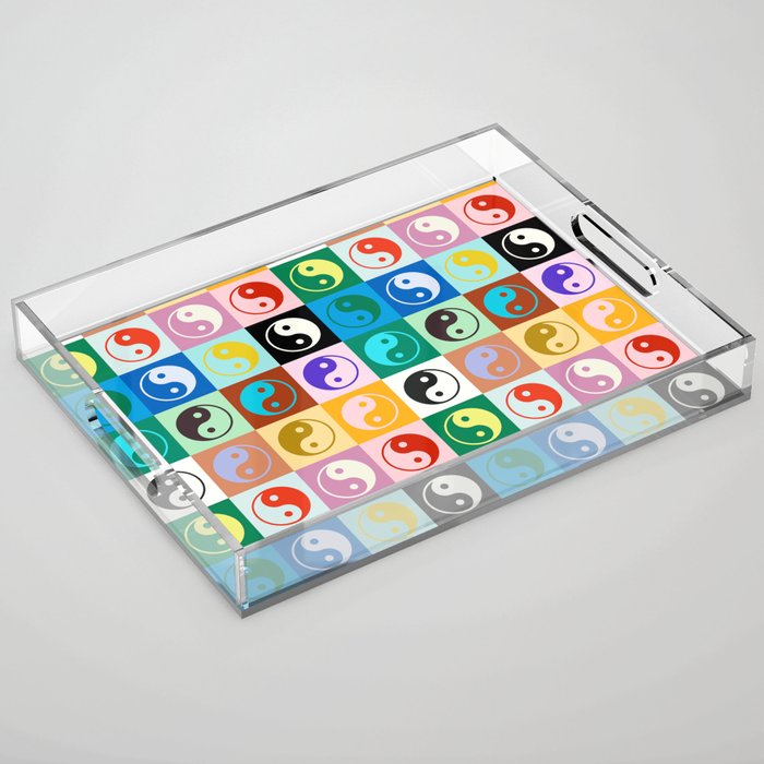 Checkered Yin Yang Pattern (Color Block Version) Acrylic Tray Gallery Image 1