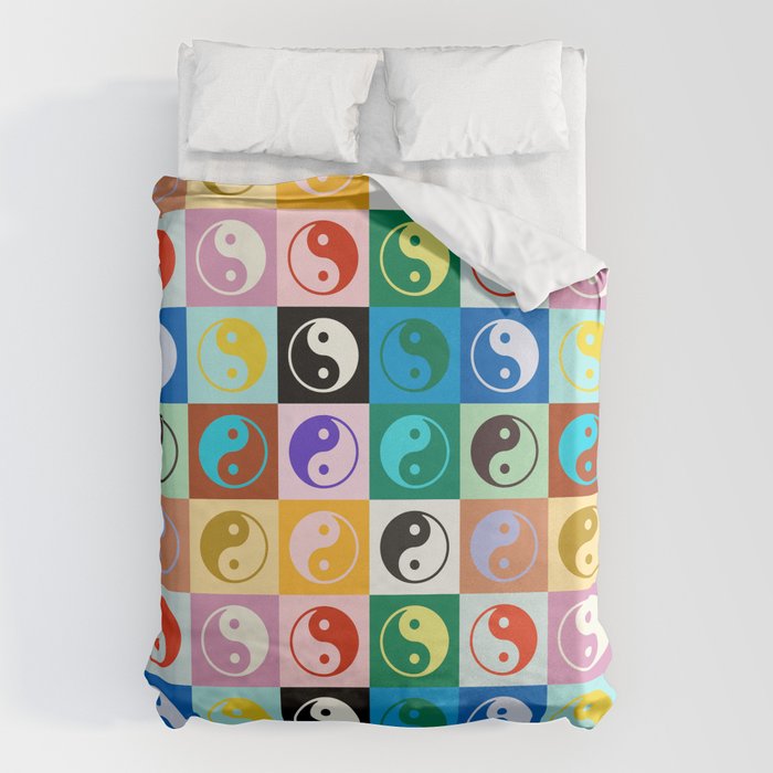 Checkered Yin Yang Pattern (Color Block Version) Duvet Cover Gallery Image 6