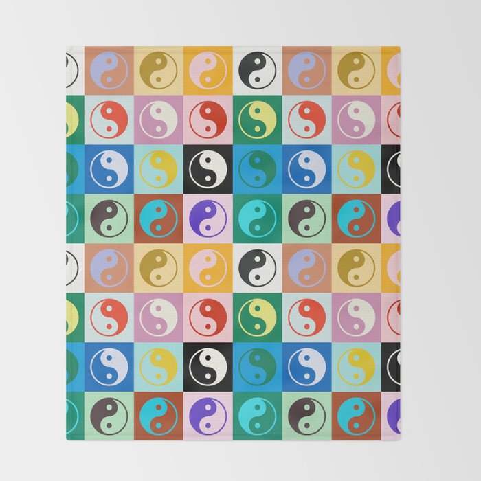 Checkered Yin Yang Pattern (Color Block Version) Throw Blanket Gallery Image 2