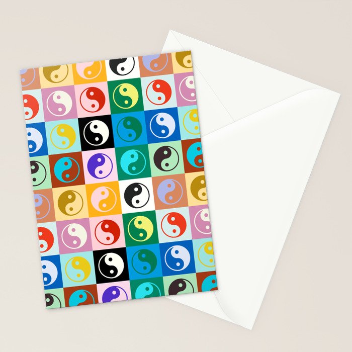 Checkered Yin Yang Pattern (Color Block Version) Stationery Card Gallery Image 2