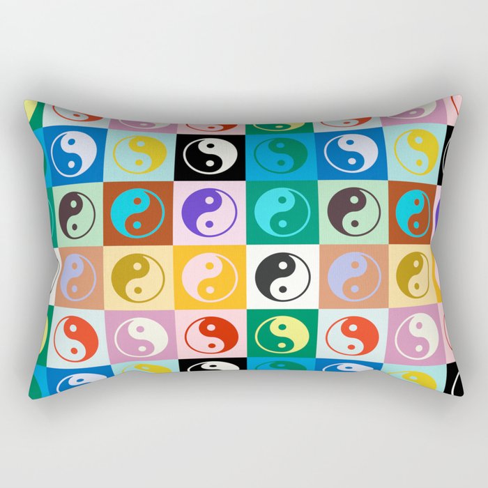 Checkered Yin Yang Pattern (Color Block Version) Rectangular Pillow Gallery Image 2