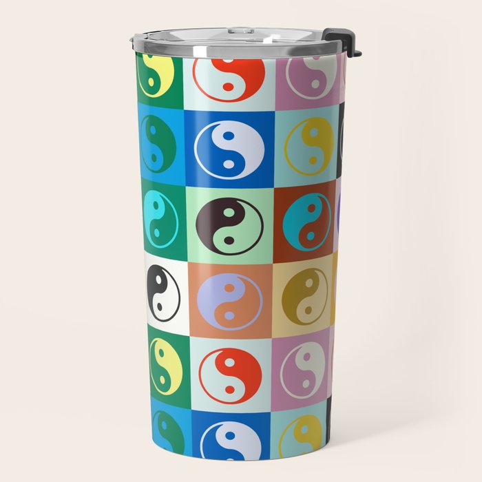 Checkered Yin Yang Pattern (Color Block Version) Travel Mug Gallery Image 2