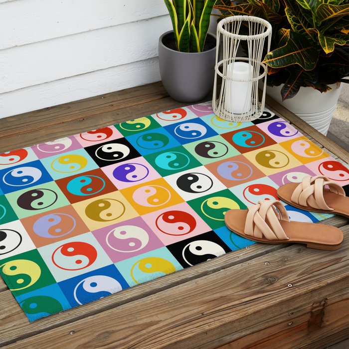 Checkered Yin Yang Pattern (Color Block Version) Outdoor Rug Gallery Image 2