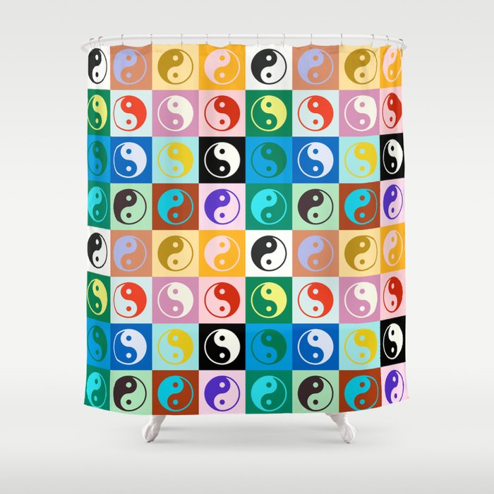 Checkered Yin Yang Pattern (Color Block Version) Shower Curtain Gallery Image 1