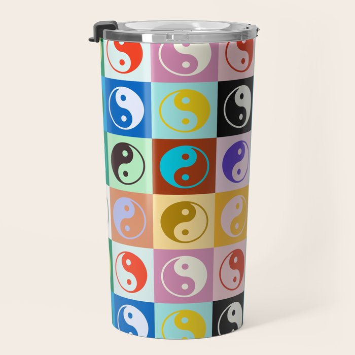 Checkered Yin Yang Pattern (Color Block Version) Travel Mug Gallery Image 3