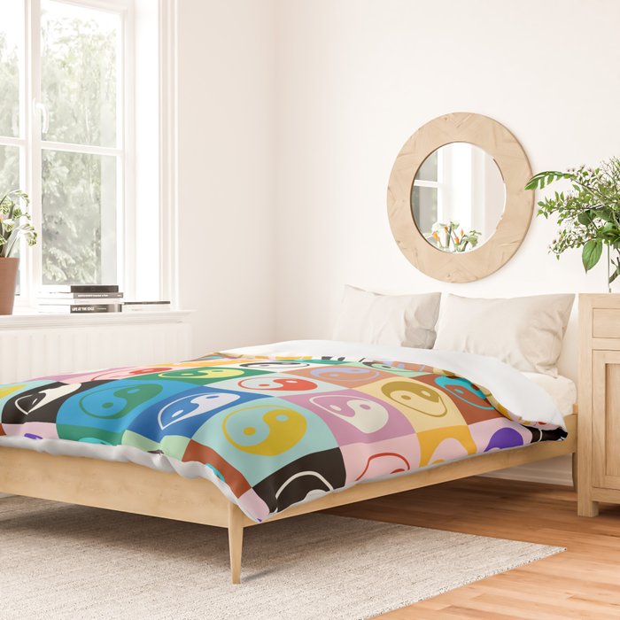 Checkered Yin Yang Pattern (Color Block Version) Duvet Cover Gallery Image 2