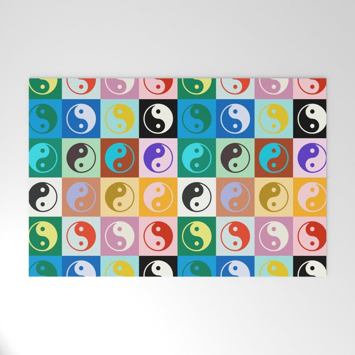 Checkered Yin Yang Pattern (Color Block Version) Welcome Mat Gallery Image 1