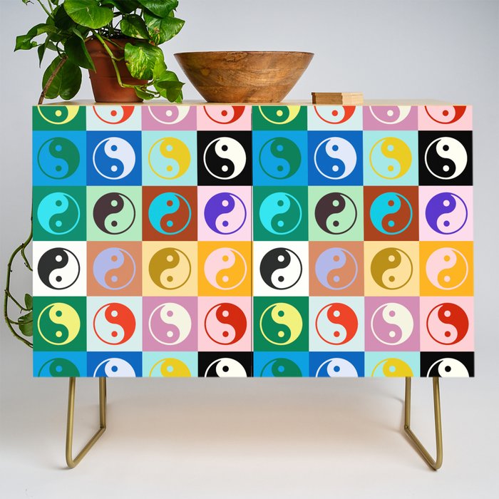 Checkered Yin Yang Pattern (Color Block Version) Credenza Gallery Image 1