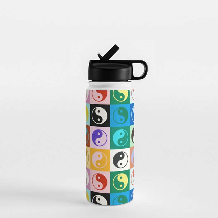 Checkered Yin Yang Pattern (Color Block Version) Water Bottle Gallery Image 1