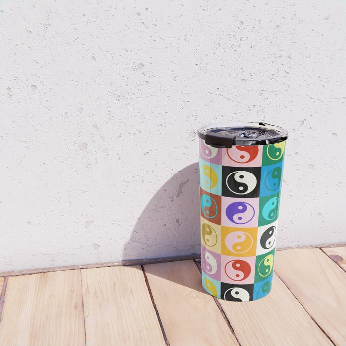 Checkered Yin Yang Pattern (Color Block Version) Travel Mug Gallery Image 4
