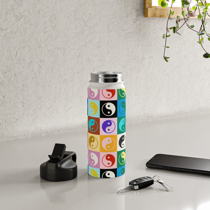 Checkered Yin Yang Pattern (Color Block Version) Water Bottle Gallery Image 5