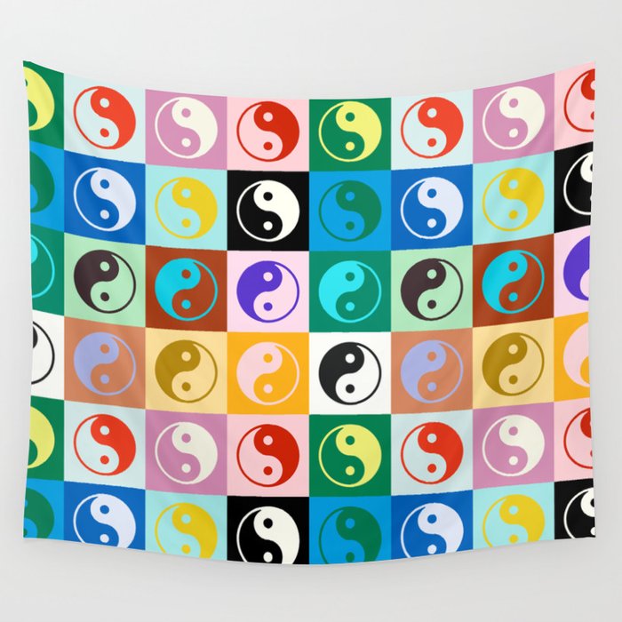 Checkered Yin Yang Pattern (Color Block Version) Wall Tapestry Gallery Image 1
