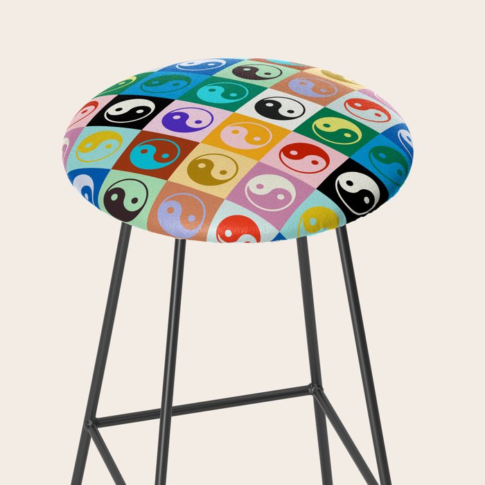 Checkered Yin Yang Pattern (Color Block Version) Stool Gallery Image 2