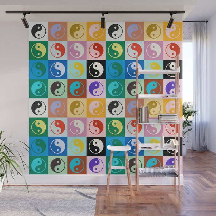 Checkered Yin Yang Pattern (Color Block Version) Wall Mural Gallery Image 1
