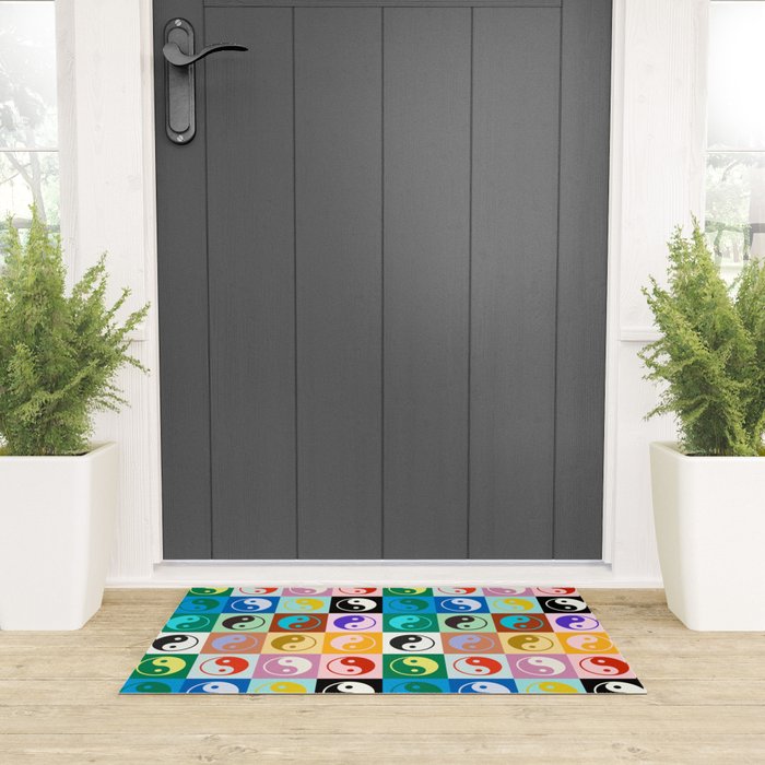 Checkered Yin Yang Pattern (Color Block Version) Welcome Mat Gallery Image 3