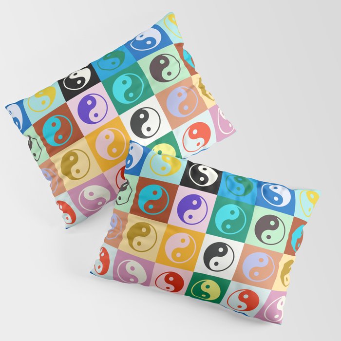 Checkered Yin Yang Pattern (Color Block Version) Pillow Sham Gallery Image 3