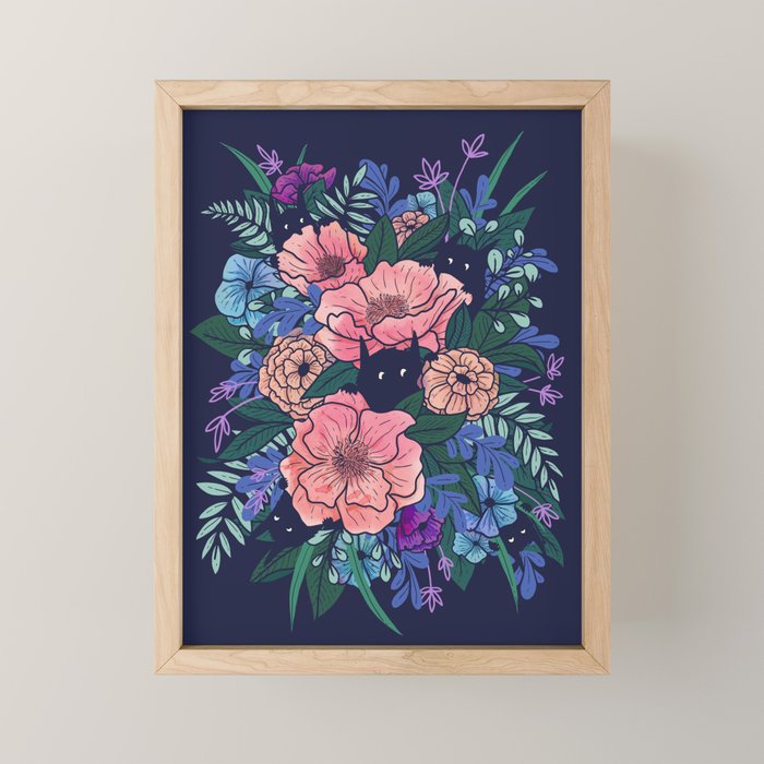 Wild Flowers (on Blue) Mini Art Print Gallery Image 1