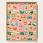 Vintage international world travel post card stamp pattern Serving Tray Gallery Image 1