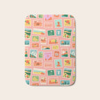 Vintage international world travel post card stamp pattern Bath Mat Gallery Image 1