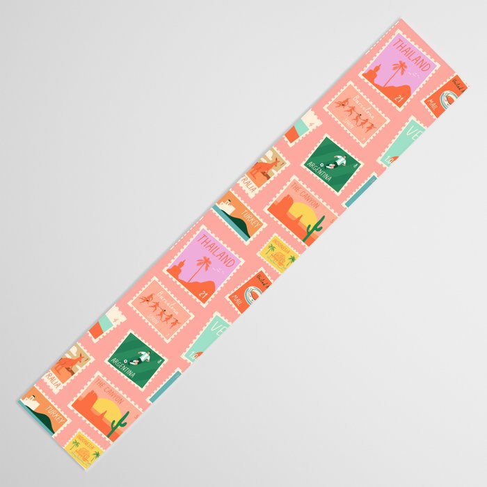 Vintage international world travel post card stamp pattern Table Runner Gallery Image 3