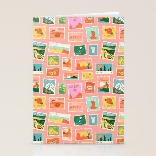 Vintage international world travel post card stamp pattern Stationery Card Gallery Image 2