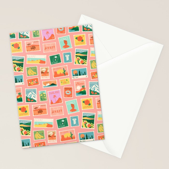 Vintage international world travel post card stamp pattern Stationery Card Gallery Image 2