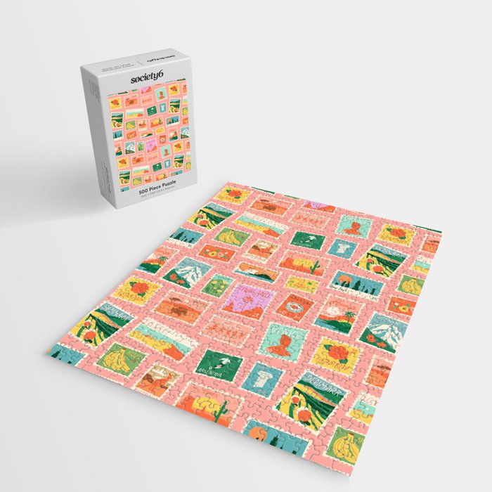 Vintage international world travel post card stamp pattern Jigsaw Puzzle Gallery Image 2